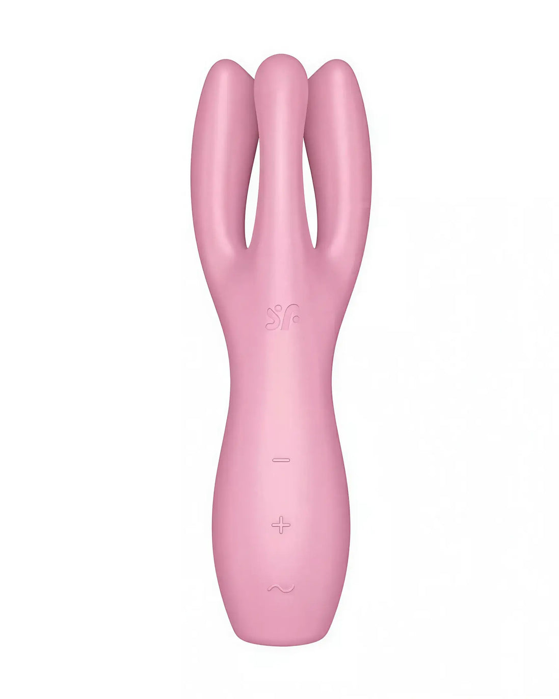 Satisfyer Threesome 3 in pink, featuring a curved design and control buttons on the shaft.