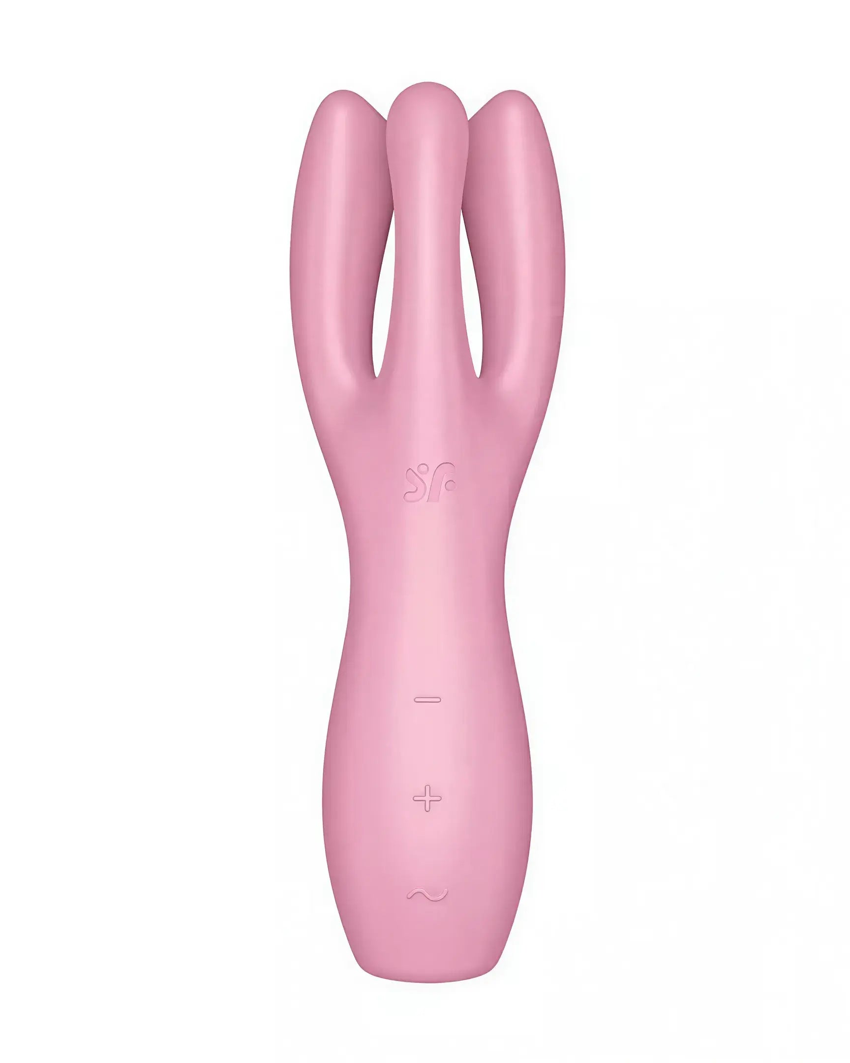 Satisfyer Threesome 3 in pink, featuring a curved design and control buttons on the shaft.