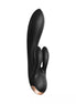 Satisfyer Double Flex in black with two rabbit ears and a rose gold base, designed for dual stimulation.