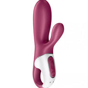 Satisfyer Hot Bunny in a deep pink color with a white control panel and dual stimulation design.
