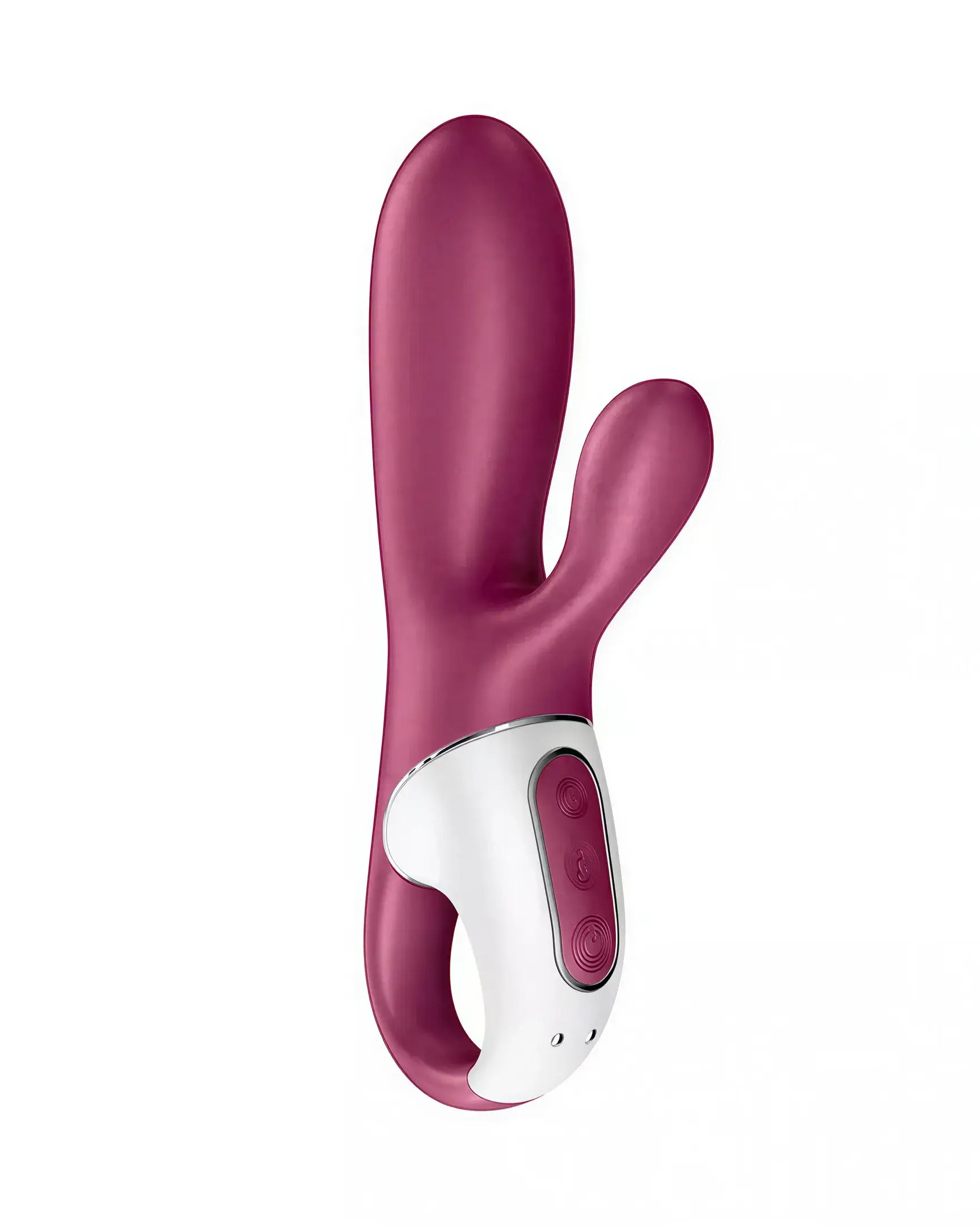 Satisfyer Hot Bunny in a deep pink color with a white control panel and dual stimulation design.