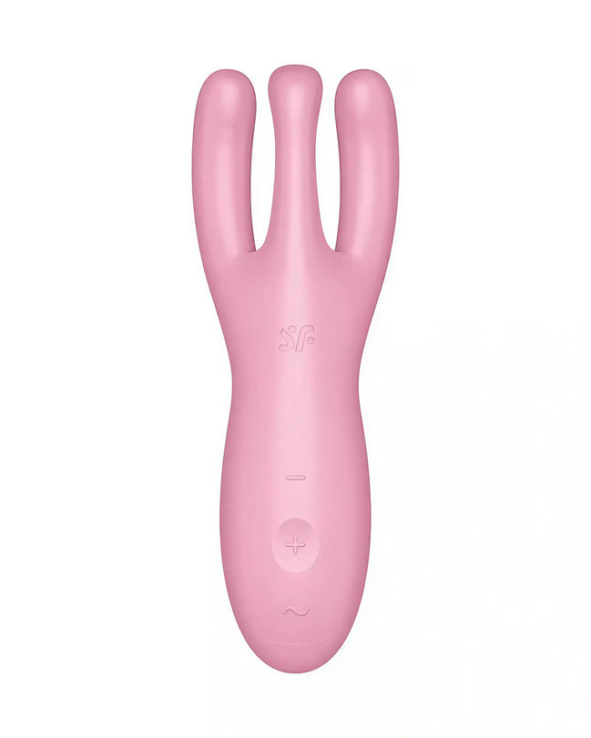Satisfyer Threesome 4 in pink, featuring three flexible arms and control buttons on the body.