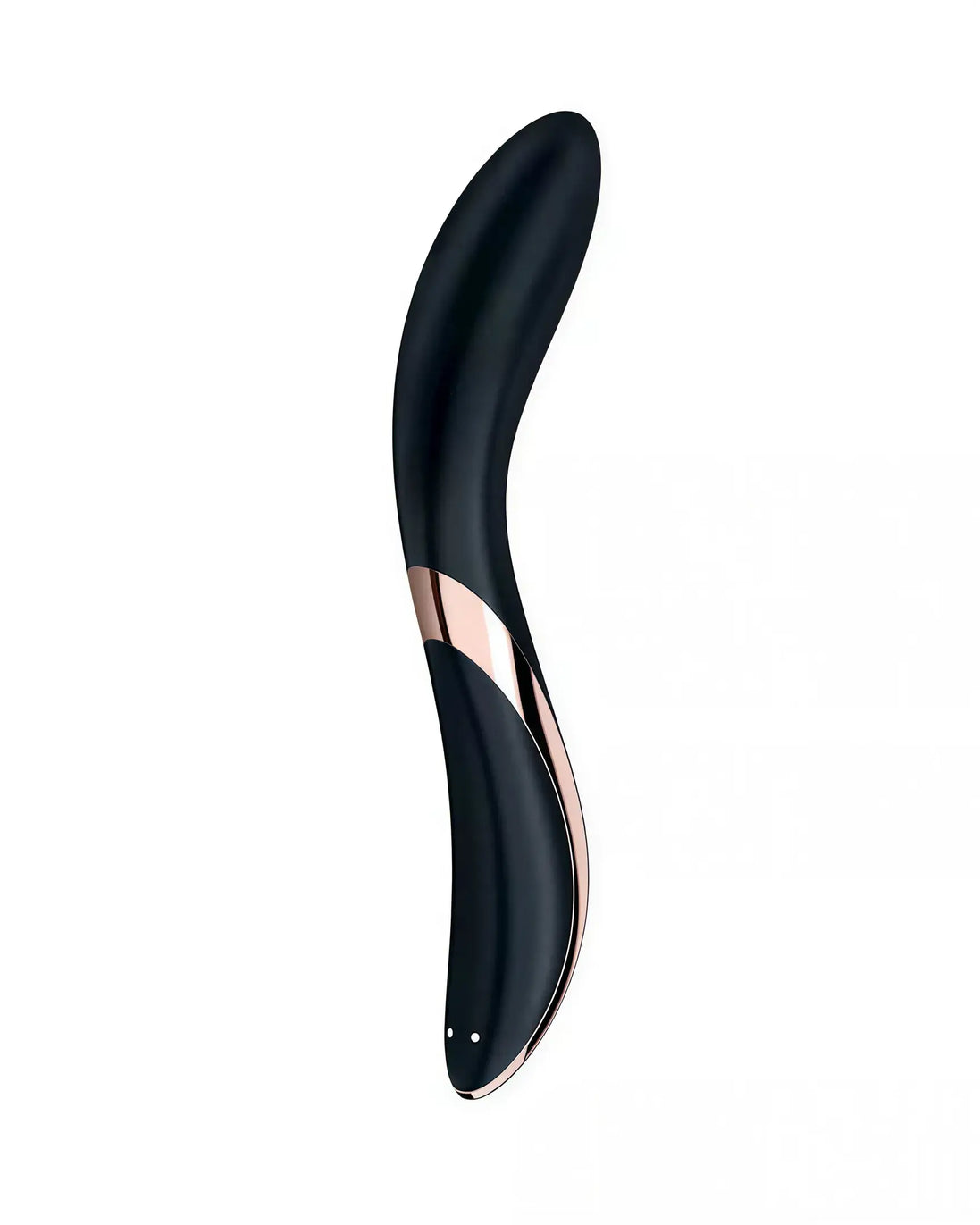 Satisfyer Rrrolling Explosion in black with a rose gold accent, featuring a sleek, curved design for ergonomic use.