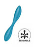 Satisfyer G-Spot Flex 1 in blue, featuring a smooth, curved design and a bendable icon for flexibility.