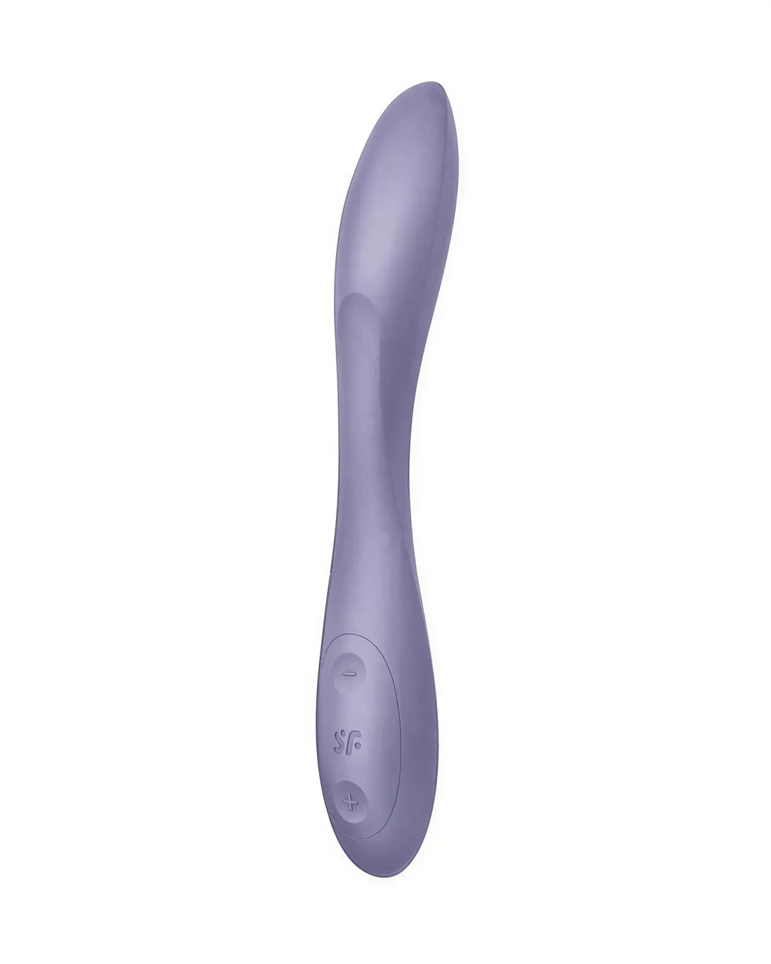 Satisfyer G-Spot Flex 2 in soft purple, featuring a curved design and control buttons on the handle.