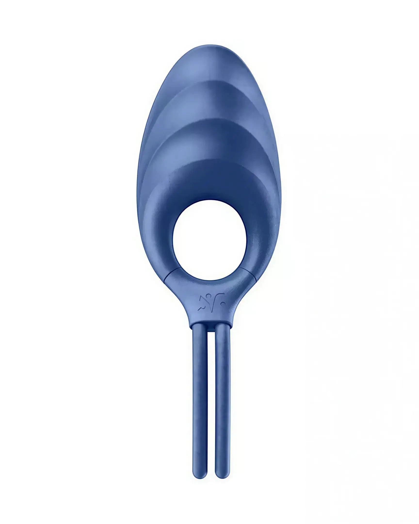 Satisfyer Swordsman in blue, featuring a curved design with a handle and two elongated prongs.