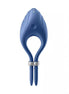 Satisfyer Duelist cock ring in blue silicone with dual stimulation arms and a silver connector.