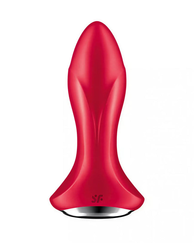 Satisfyer Rotator Plug 1 in vibrant red with a sleek, ergonomic design and a metallic base.