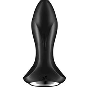 Satisfyer Rotator Plug 1, a sleek black silicone plug with a tapered design and shiny base.