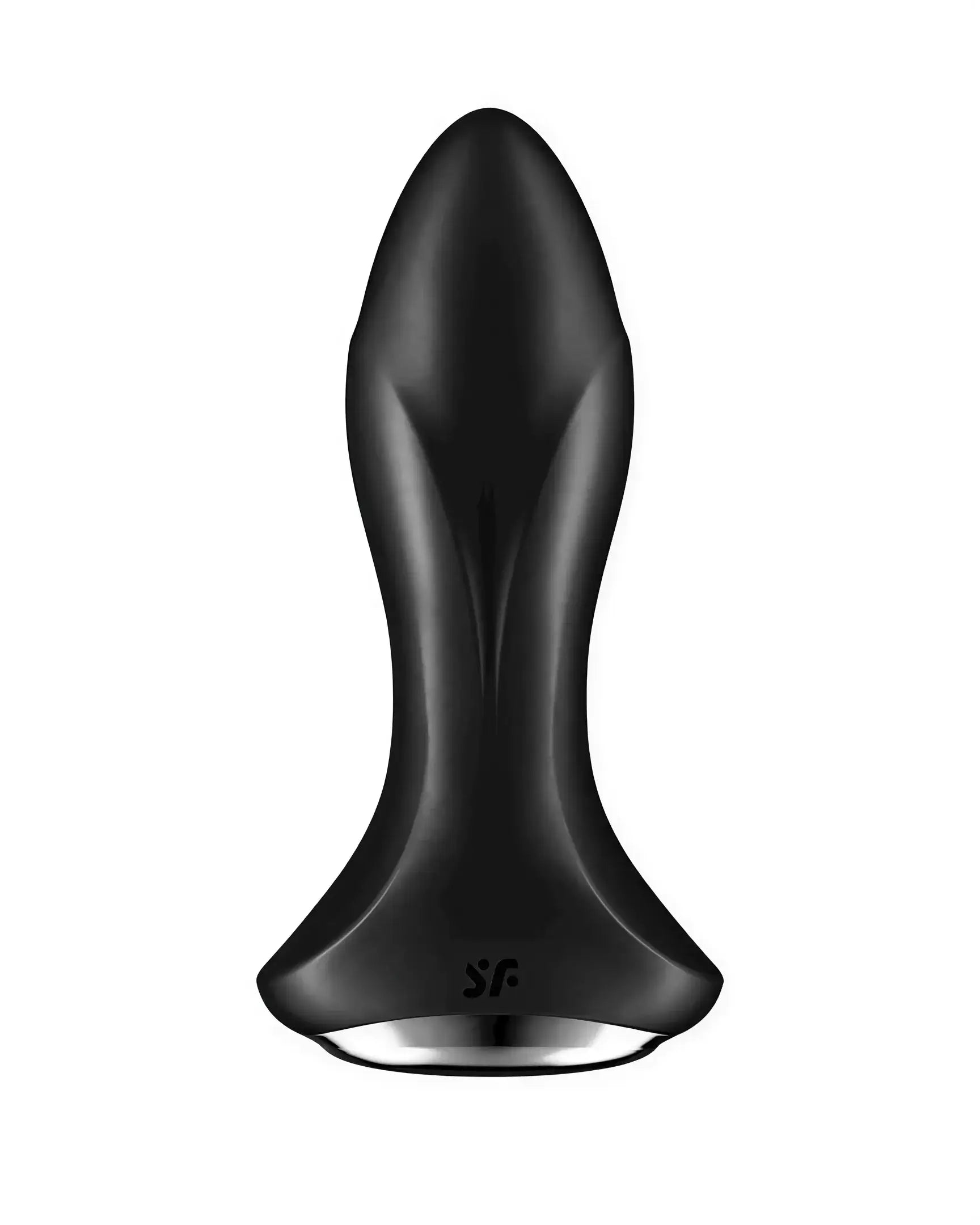 Satisfyer Rotator Plug 1, a sleek black silicone plug with a tapered design and shiny base.