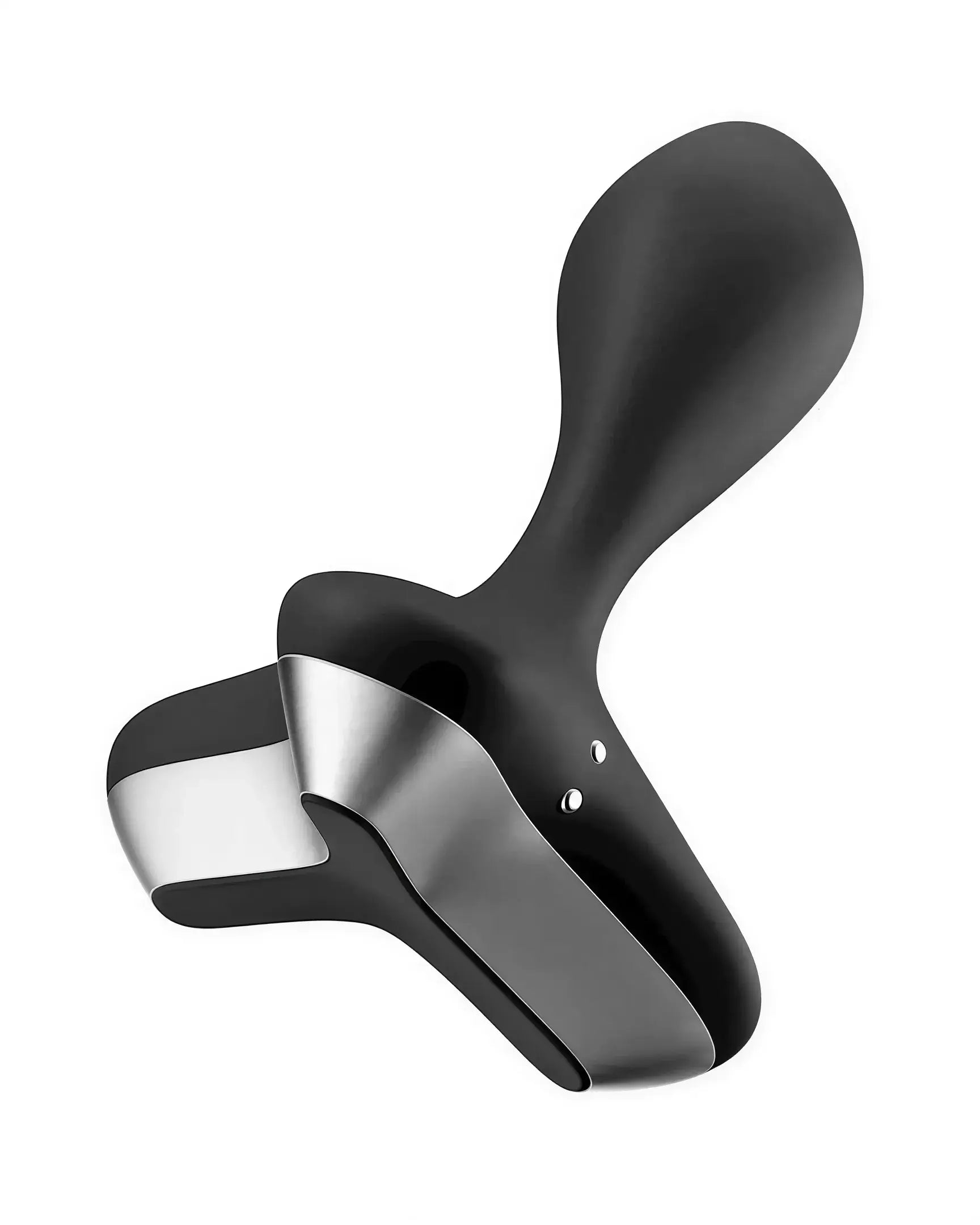 Satisfyer Game Changer in black and silver, featuring a sleek design with a curved handle and ergonomic shape.
