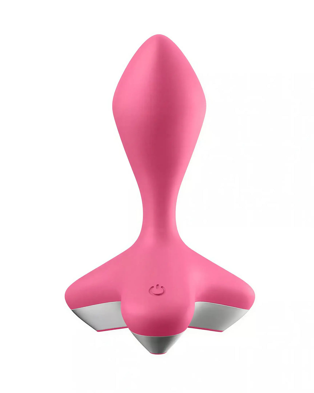 Satisfyer Game Changer in pink silicone with a sleek design and silver accents, featuring a button on the base.