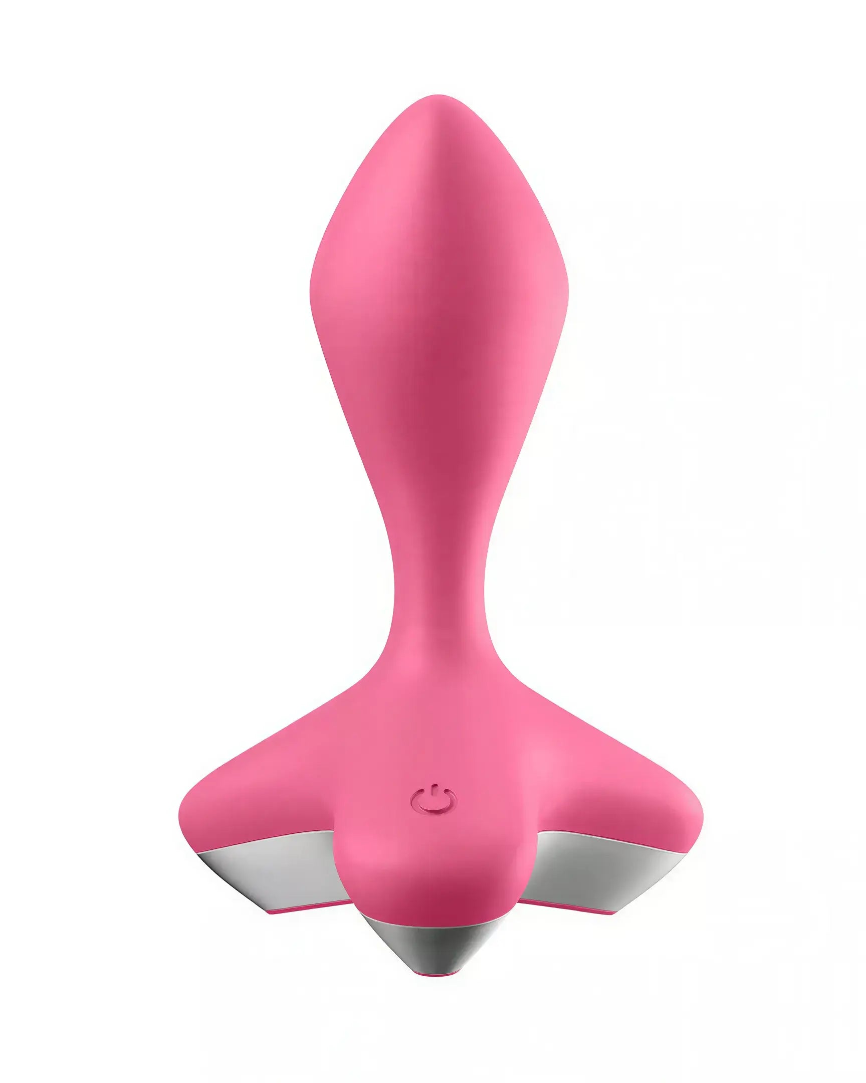 Satisfyer Game Changer in pink silicone with a sleek design and silver accents, featuring a button on the base.