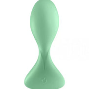 Satisfyer Trendsetter in a soft green color, featuring a sleek, ergonomic design with a tapered tip.