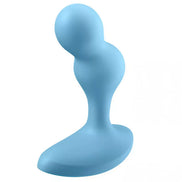 Satisfyer Deep Diver in blue, featuring a curved design with a rounded tip and a wide base for stability.