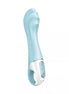 Satisfyer Air Pump Vibrator 5 in light blue with a curved design and control buttons on the base.