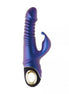 Galactic thrusting rabbit vibrator in purple with ribbed shaft and curved tip, featuring a gold accent at the base.