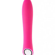 Classic curve vibrator in bright pink with a smooth surface and rounded tip, featuring a white control button at the base.
