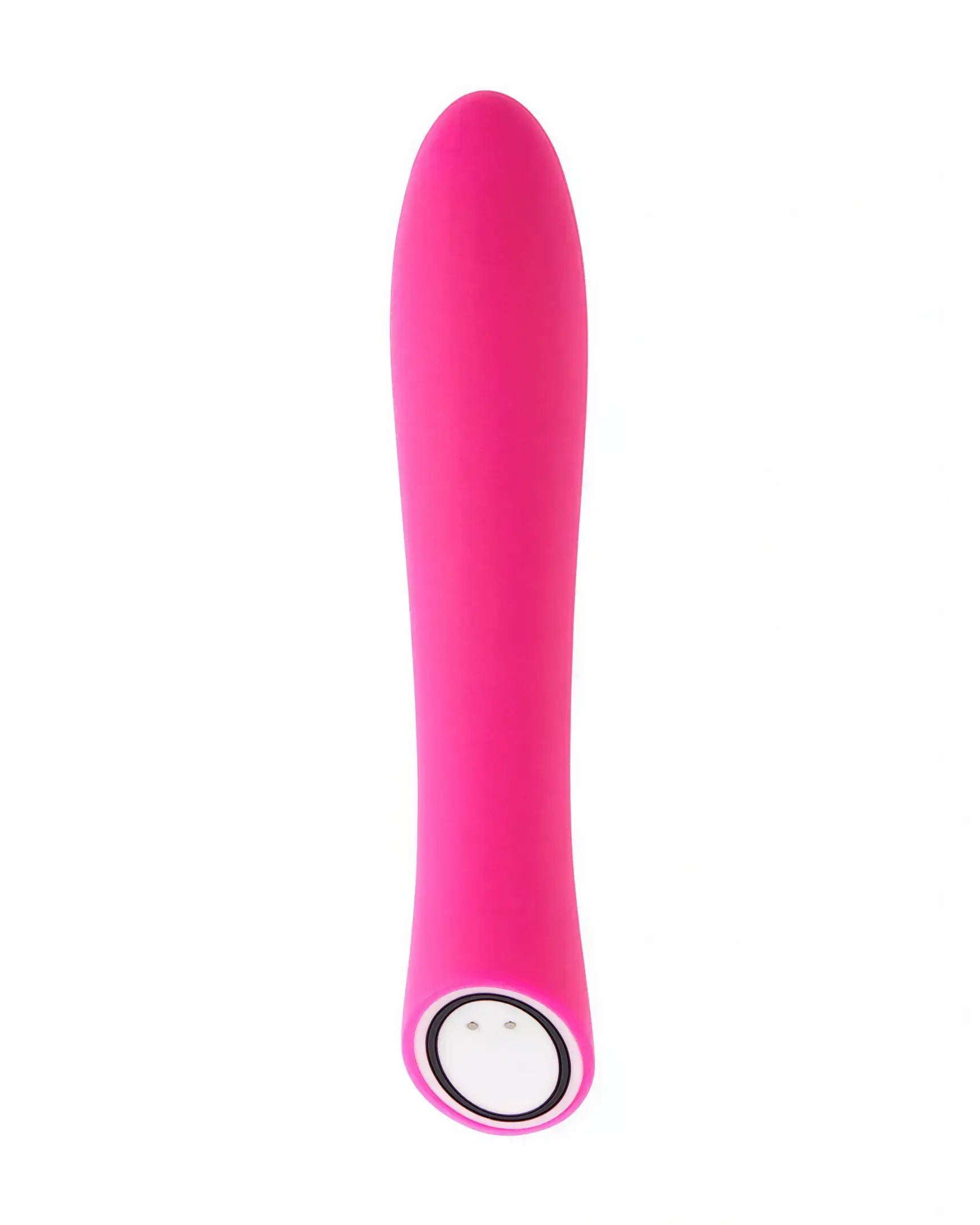 Classic curve vibrator in bright pink with a smooth surface and rounded tip, featuring a white control button at the base.