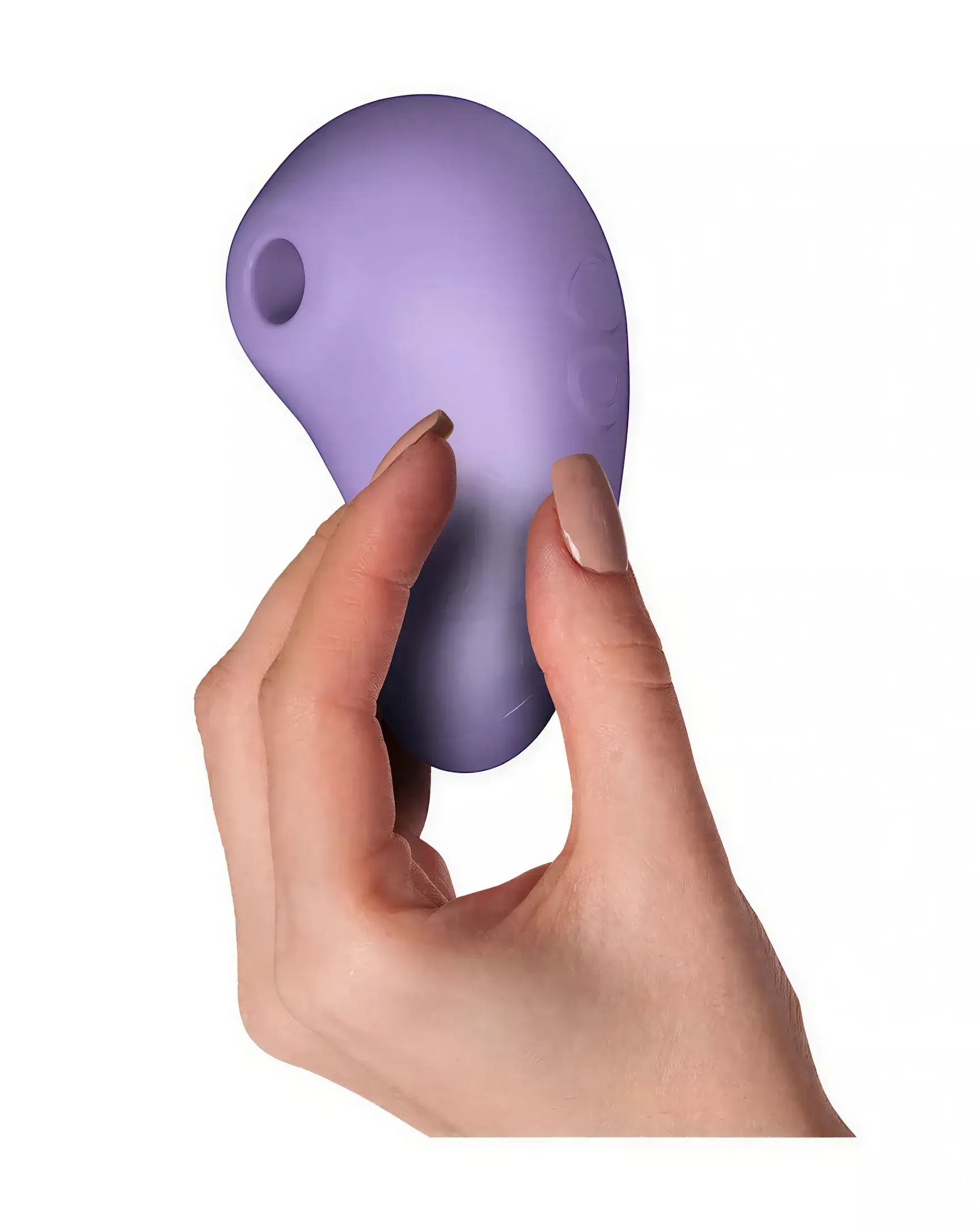 Rocks Off Sugarboo Peek-A-Boo vibrator in purple, held in a hand, featuring a smooth, ergonomic design.