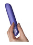 Rocks Off Sugarboo Veri Peri bullet vibrator held in a hand, featuring a smooth purple design and tapered tip.