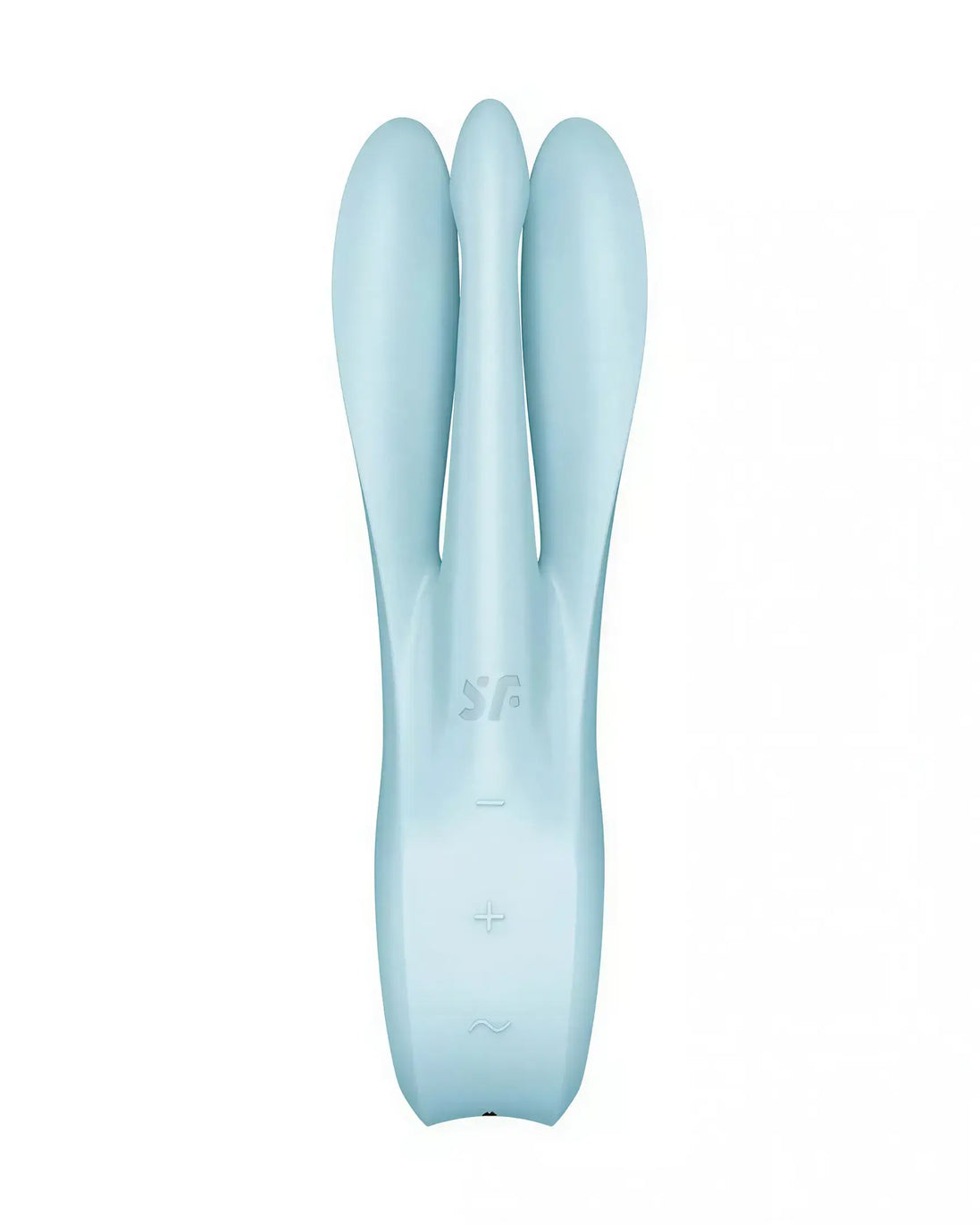 Satisfyer Threesome 1 in light blue, featuring three flexible arms and control buttons on the handle.