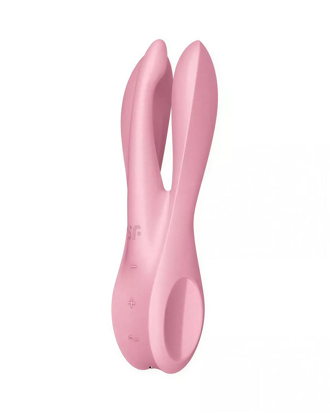 Satisfyer Threesome 1 in pink, featuring dual stimulation arms and control buttons on the body.