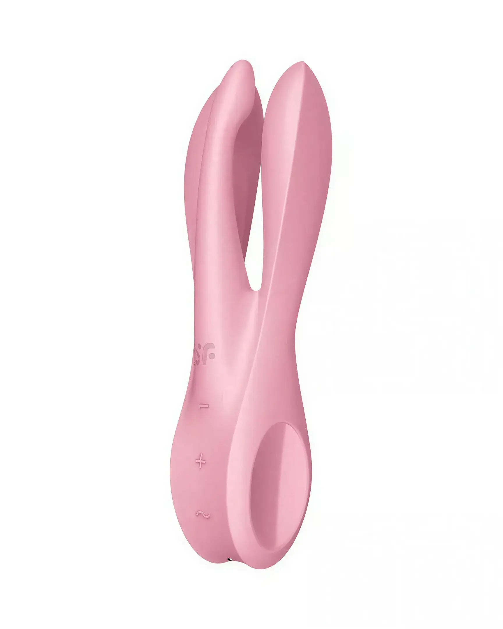 Satisfyer Threesome 1 in pink, featuring dual stimulation arms and control buttons on the body.