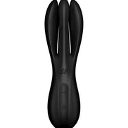 Satisfyer Threesome 2 in black, featuring a sleek design with three stimulation points and control buttons on the front.