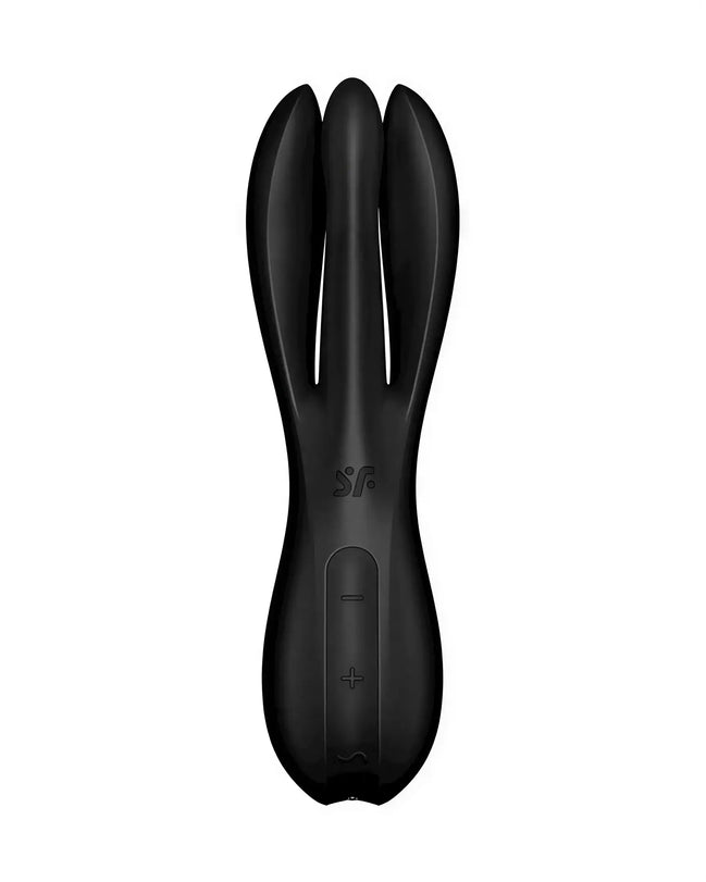 Satisfyer Threesome 2 in black, featuring a sleek design with three stimulation points and control buttons on the front.