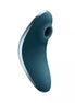 Satisfyer Vulva Lover 1 in teal with a curved design and a circular opening, angled for ergonomic use.