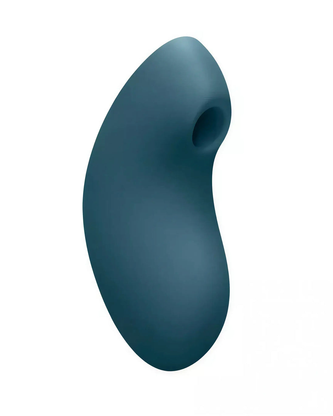 Satisfyer Vulva Lover 2 in teal, featuring a curved design with a rounded tip and a small opening.