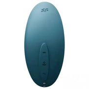 Satisfyer Vulva Lover 2 in teal, featuring a smooth oval shape and control buttons on the front.