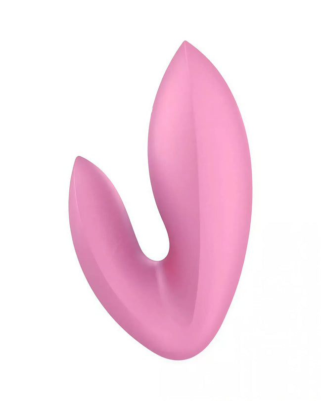Satisfyer Love Riot, a pink silicone vibrator with a curved design and smooth surface.