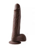 Nood dildo with remote, 7 inches tall, textured surface, and a dark brown color, standing upright on a base.