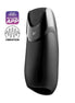 Satisfyer Men Vibration+ in black with app compatibility and vibration feature icons displayed.