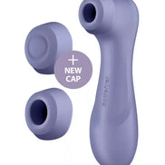 Satisfyer Pro 2 Generation 3 in lavender with two interchangeable silicone caps.