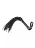 Black leather flogger on a white background