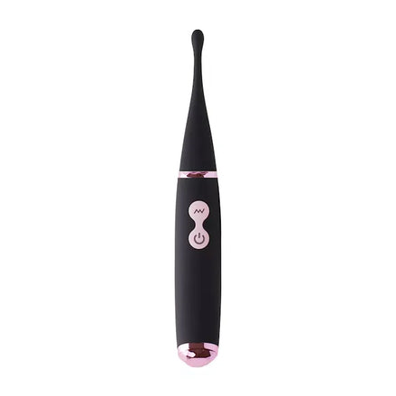 Black and pink vibrator pen on a white background