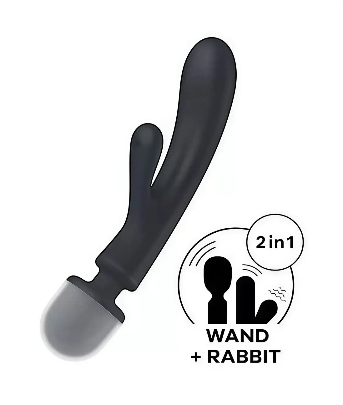 Satisfyer Triple Lover in black, featuring a dual-action design with a wand and rabbit attachment.