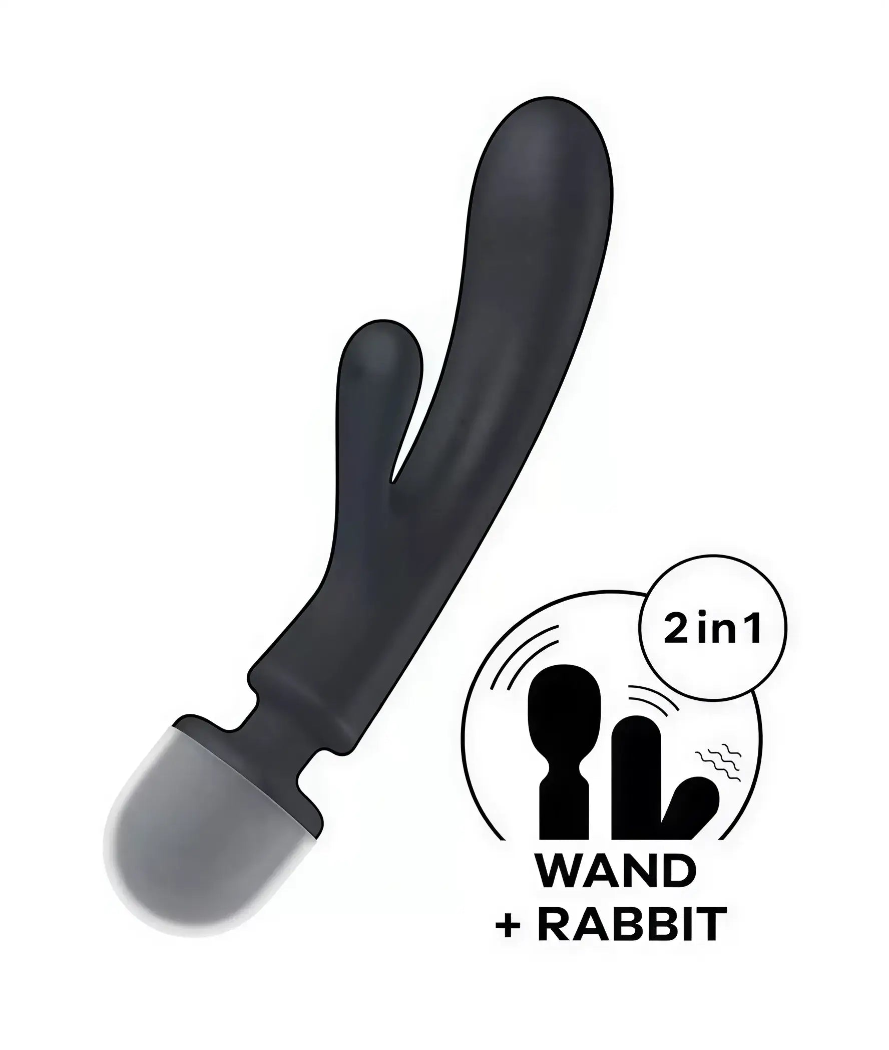 Satisfyer Triple Lover in black, featuring a dual-action design with a wand and rabbit attachment.