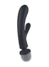 Satisfyer Triple Lover in black, featuring a curved design with a rounded tip and a smaller side arm for stimulation.