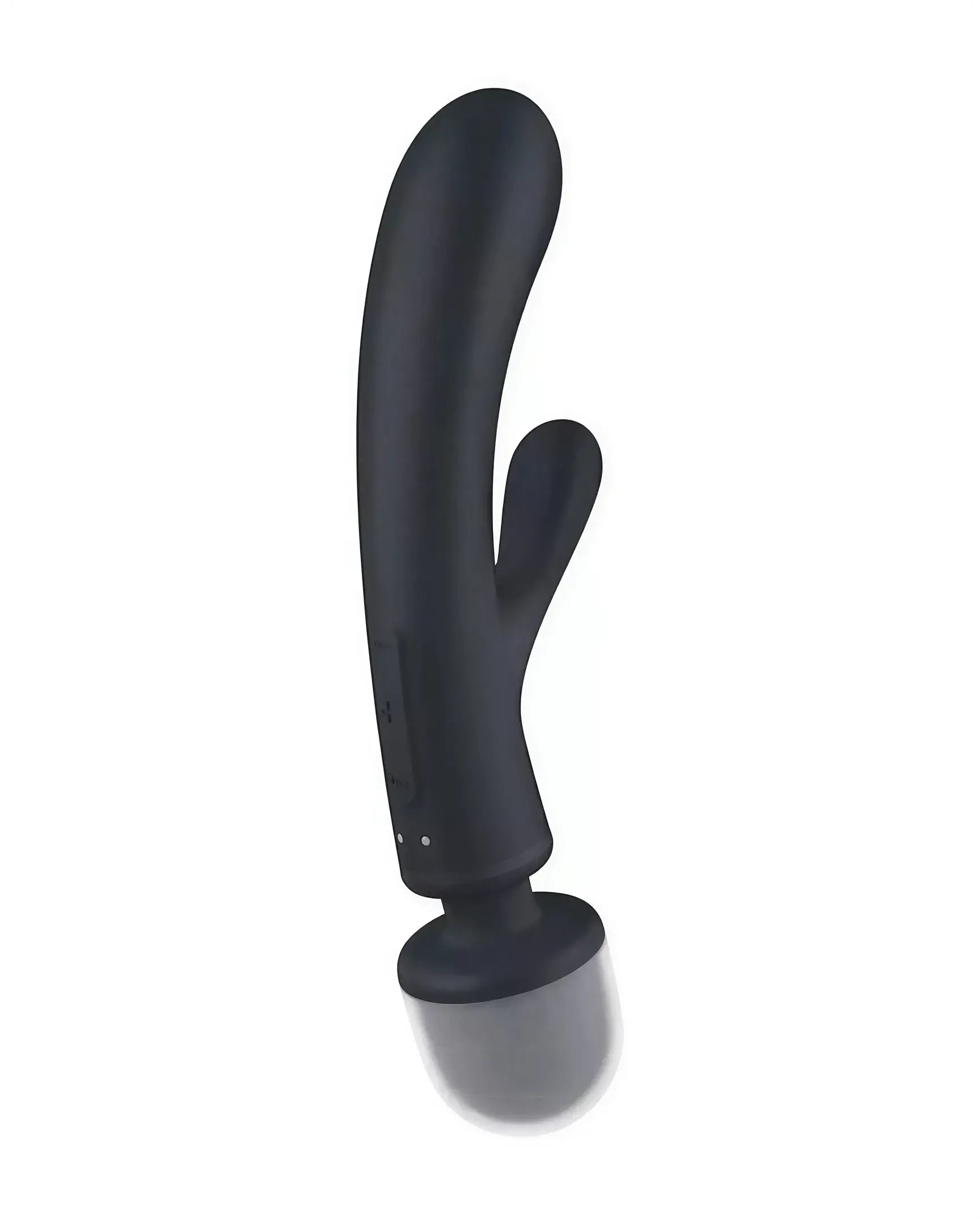 Satisfyer Triple Lover in black, featuring a curved design with a rounded tip and a smaller side arm for stimulation.