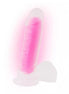 Nood Colours glow in the dark dildo, 8.1 inches, featuring a translucent pink body with a smooth texture.