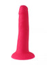 Nood Colours dual density silicone dildo in bright pink, featuring a smooth surface and a sturdy base for stability.