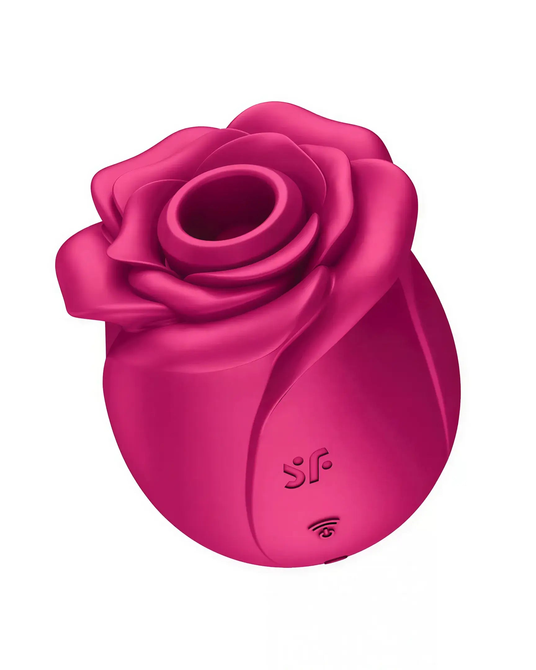 Satisfyer Pro 2 Classic Blossom in bright pink, shaped like a rose with a smooth finish and a control button at the base.