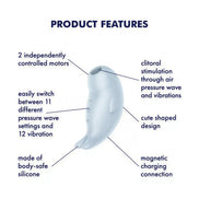 Satisfyer Seal You Soon in white silicone, featuring clitoral stimulation details and magnetic charging connection.