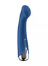Satisfyer Spinning G-Spot 1 in blue with a curved design and metallic base, showcasing its ergonomic shape.