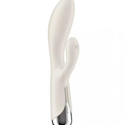 Satisfyer Spinning Rabbit 1 in white with a sleek design and silver accents, featuring dual stimulation points.