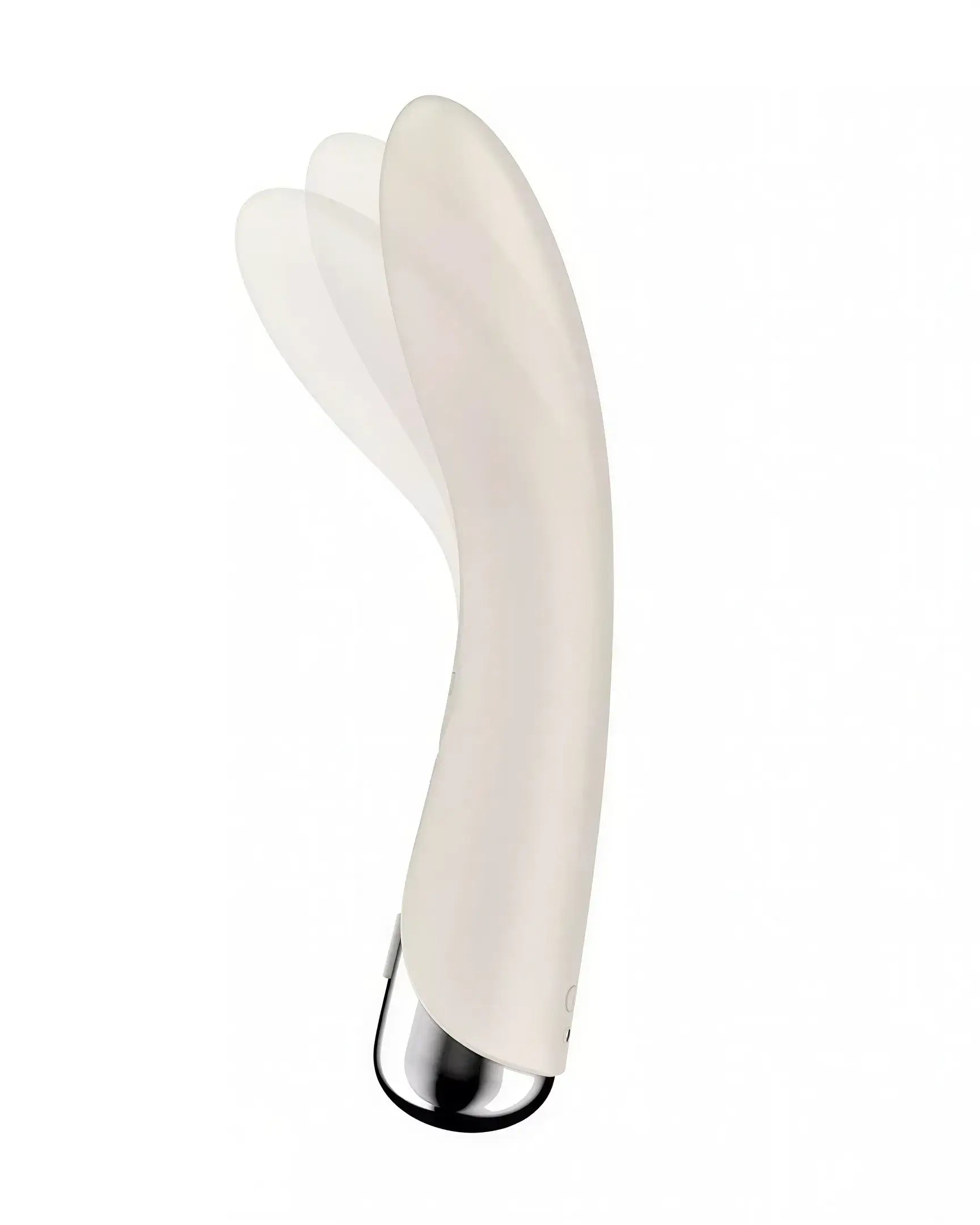 Satisfyer Spinning Vibe 1 in white with a sleek design and metallic base, angled for visibility.